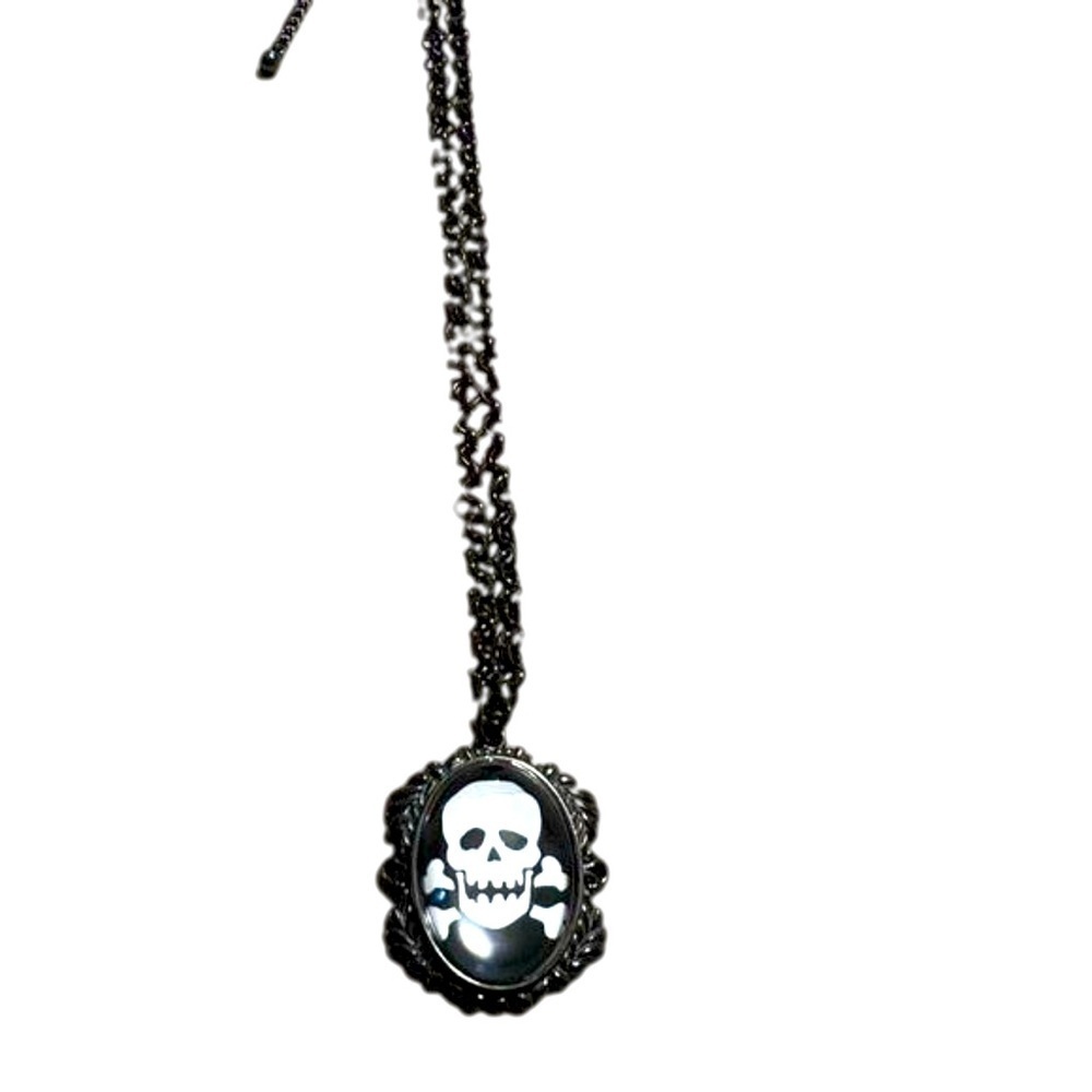 FREE WITH ANY PURCHASE Gothic Black Skull and Crossbones Pendant Necklace